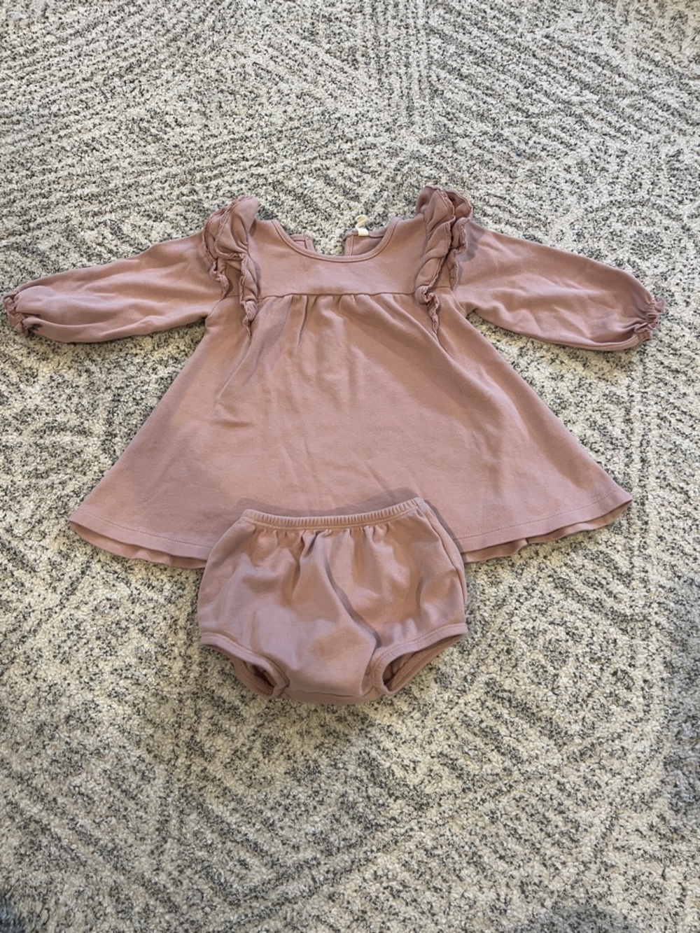 Quincy Mae Mauve Ruffled Long Sleeve Dress with Matching Bloomer